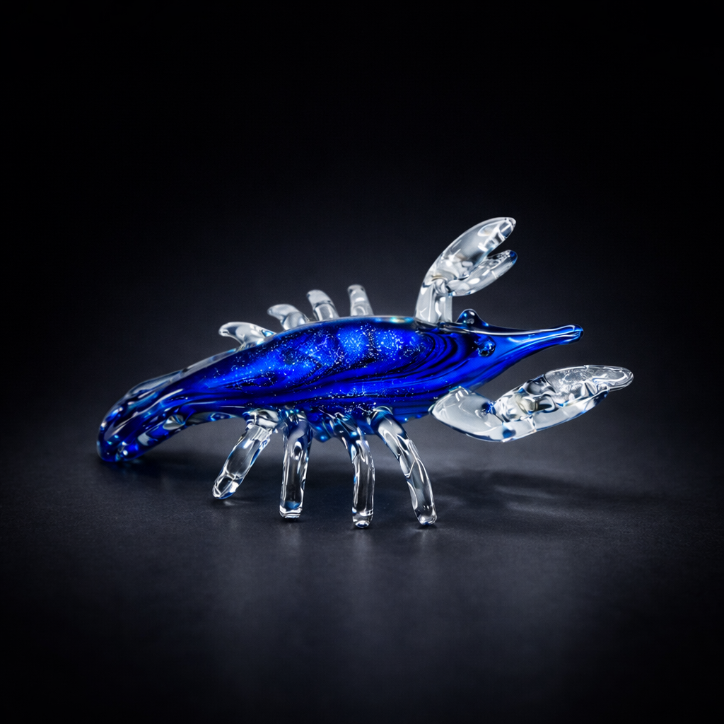 Artisan Glass Sapphire Crayfish Sculpture