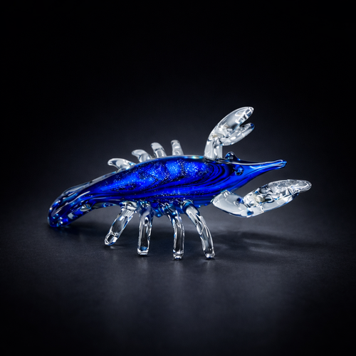 Artisan Glass Sapphire Crayfish Sculpture