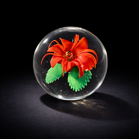 Scarlet Bloom Art Glass Paperweight