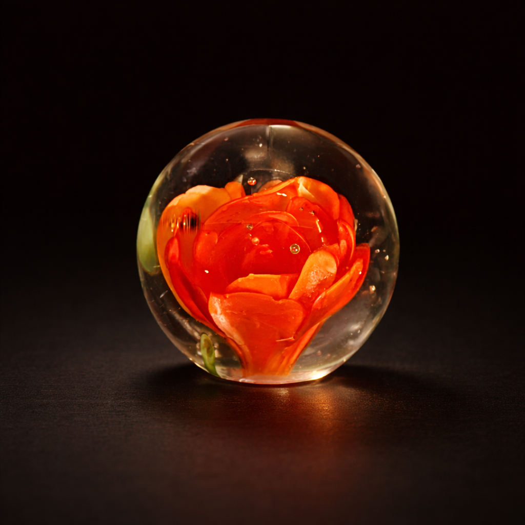 Crimson Bloom Glass Rose Paperweight, Small