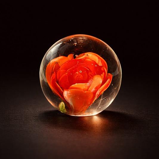 Crimson Bloom Glass Rose Paperweight, Small
