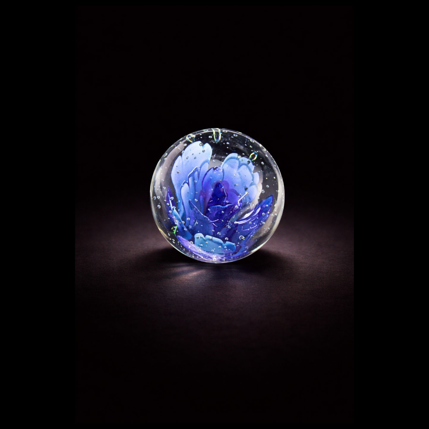 Poetic Bue Bloom Glass Rose Paperweight, Small