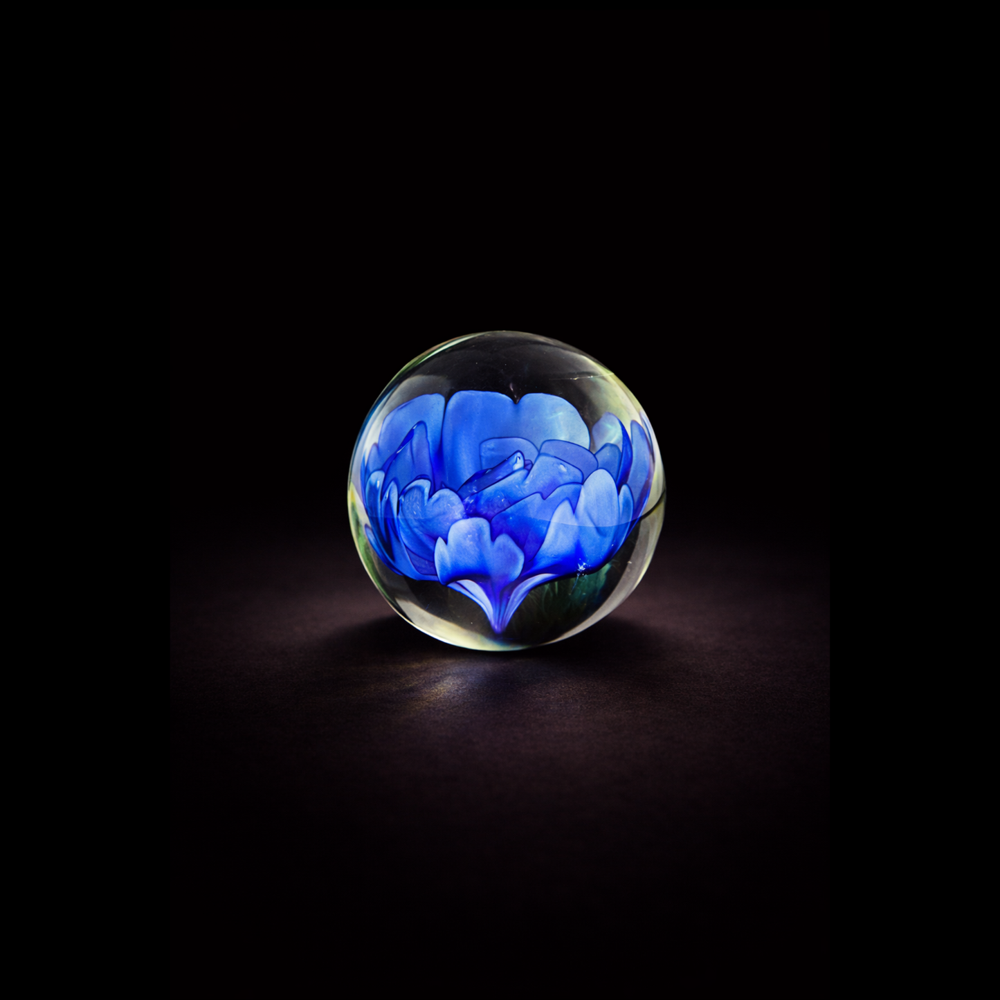 Timeless Blue Bloom Rose Art Glass Paperweight, Small