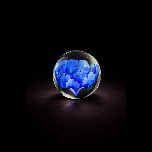 Timeless Blue Bloom Rose Art Glass Paperweight, Small