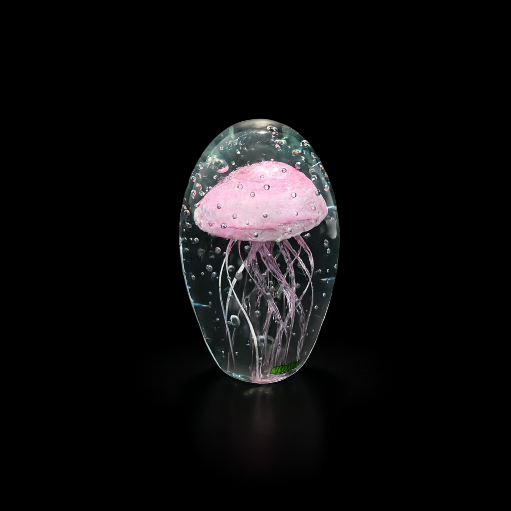 Kenjasper Oceanic Pink Jellyfish Art Glass Paperweight, Luxury Coastal Decor
