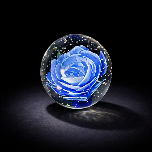 Azure Bloom Art Glass Paperweight