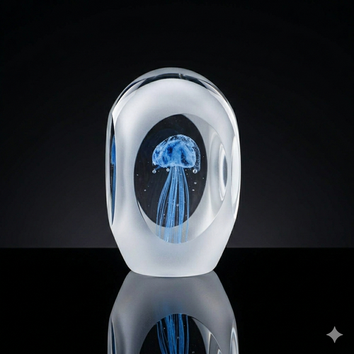 Kenjasper Oceanic Blue Jellyfish Art Glass Paperweight, Luxury Coastal Decor