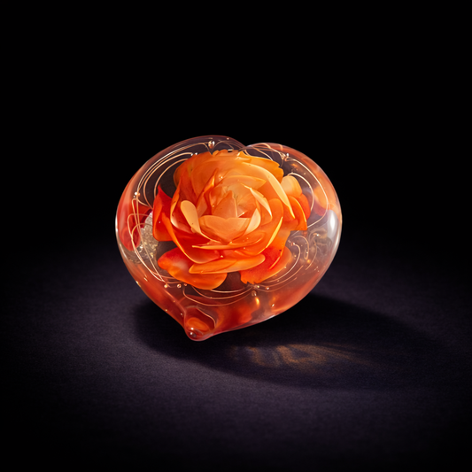 Amber Ember Rose Heart Glass Paperweight