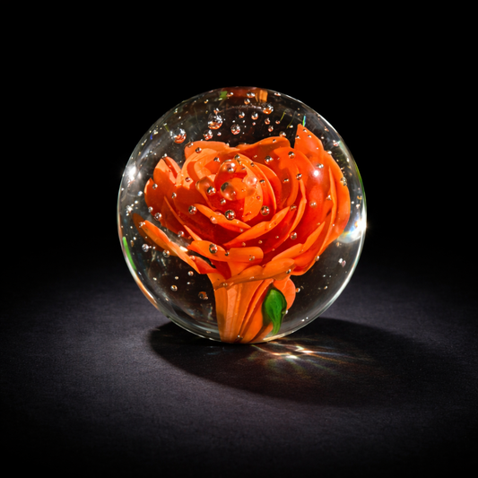 Artisan Glass Rose: Hand-Sculpted Botanical Paperweight