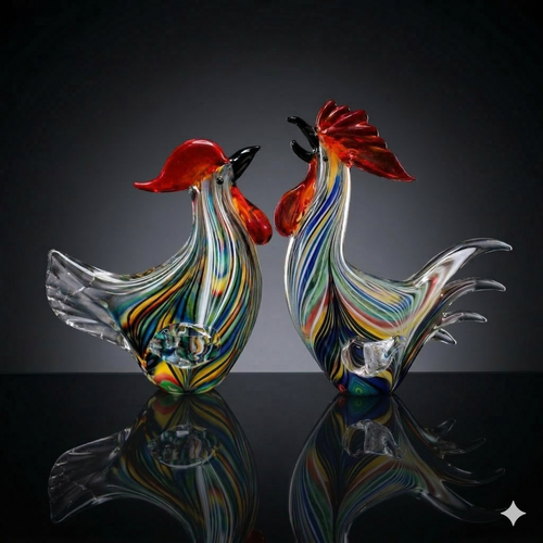 Harmony Glass Rooster Pair