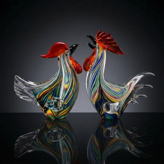Harmony Glass Rooster Pair