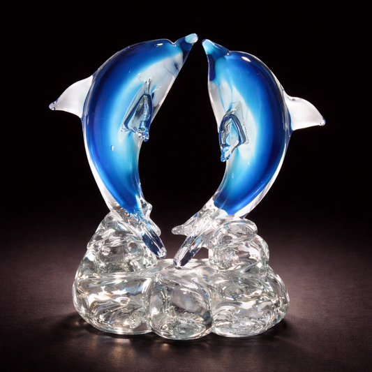 Azure Tide Dolphin Pair Art Glass