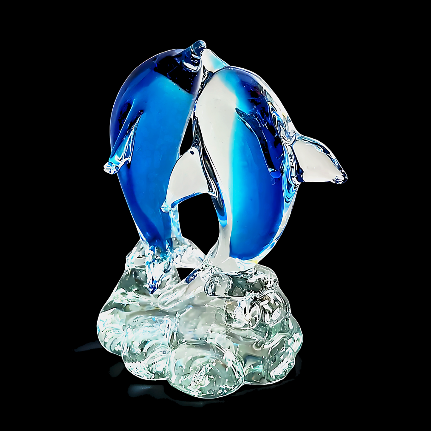 Azure Tide Dolphin Pair Art Glass