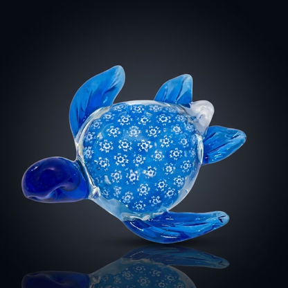 Blue Millefiori Glass Turtle