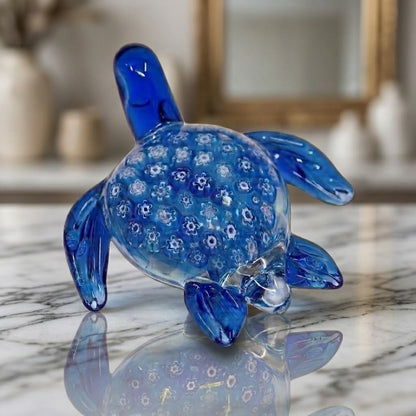 Blue Millefiori Glass Turtle