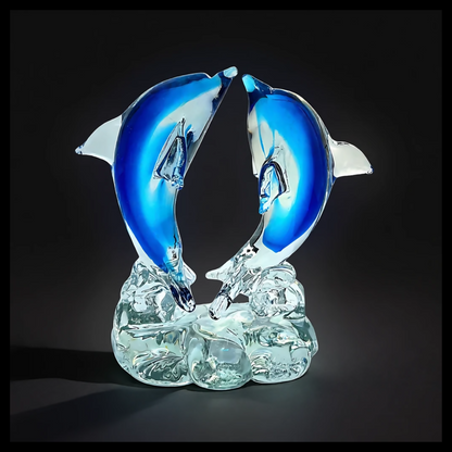 Azure Tide Dolphin Pair Art Glass