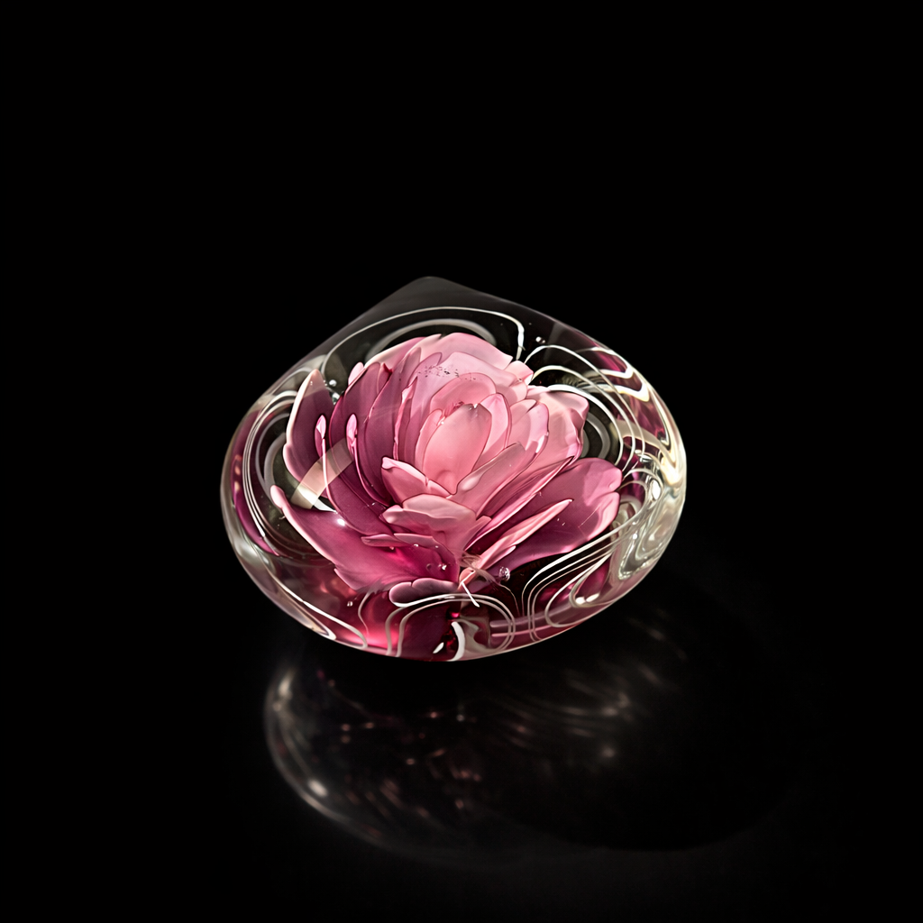Blush Heart Rose Art Glass Paperweight