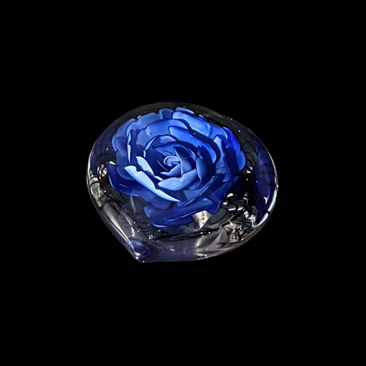 Midnight Sapphire Rose Glass Paperweight