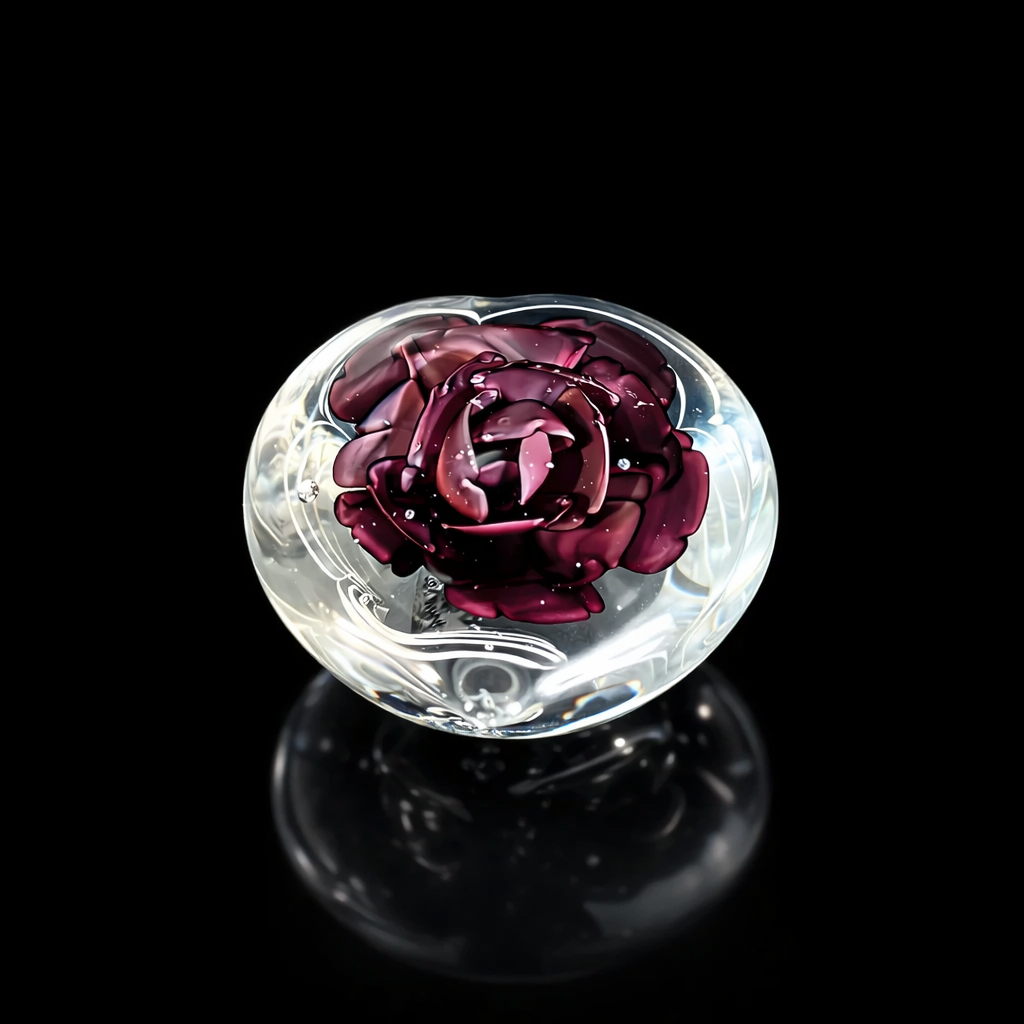 Amethyst Heart Rose Art Glass Paperweight