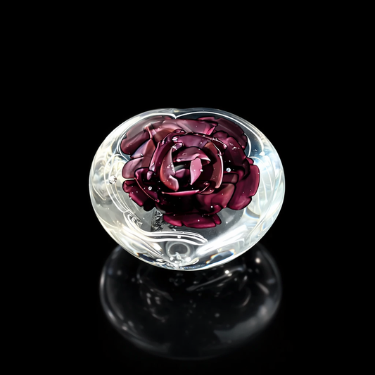 Amethyst Heart Rose Art Glass Paperweight