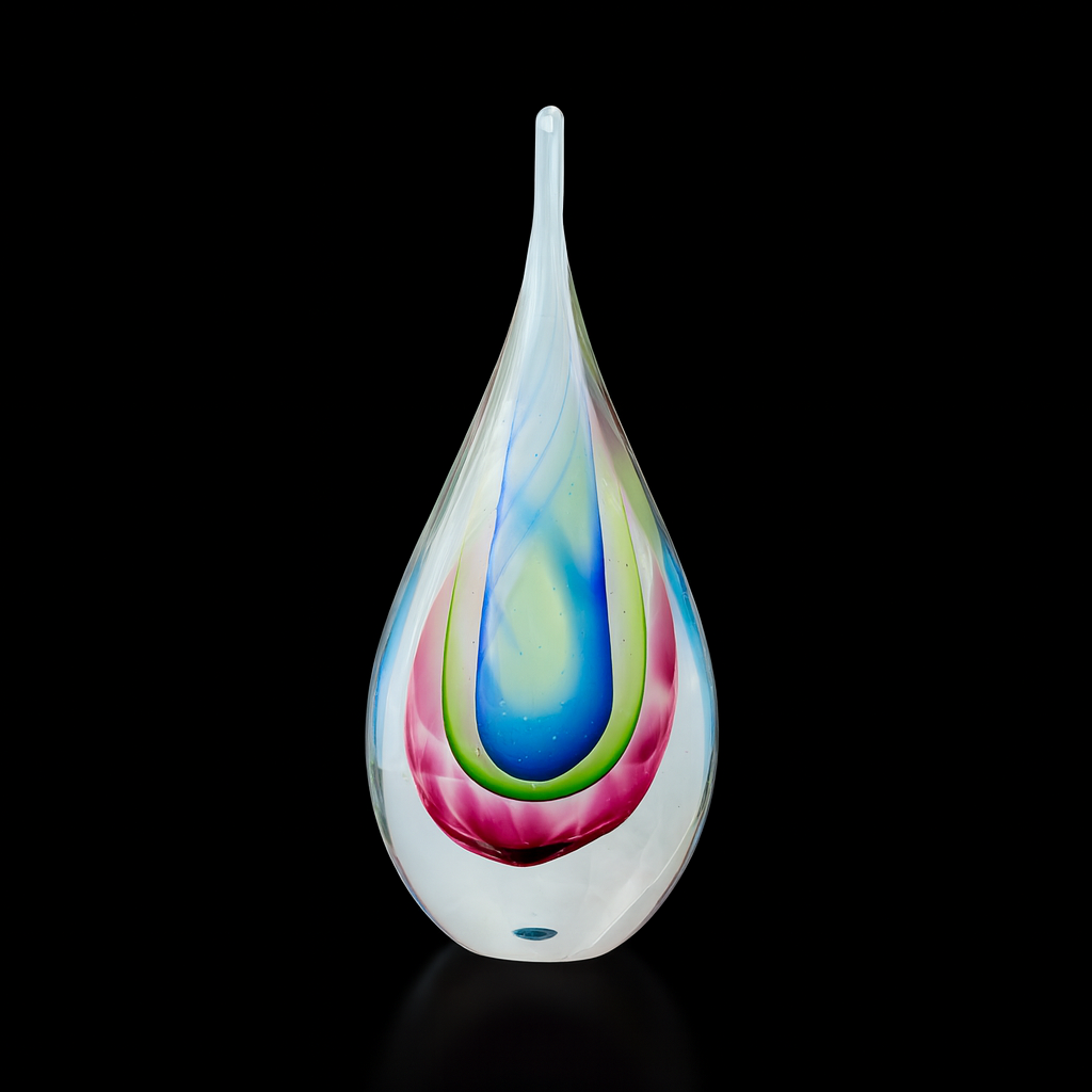 Hand Blown Teardrop Multicolor Art Ornament