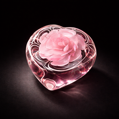 Blush Heart Rose Art Glass Paperweight