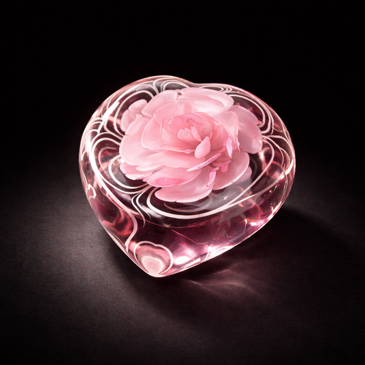 Blush Heart Rose Art Glass Paperweight